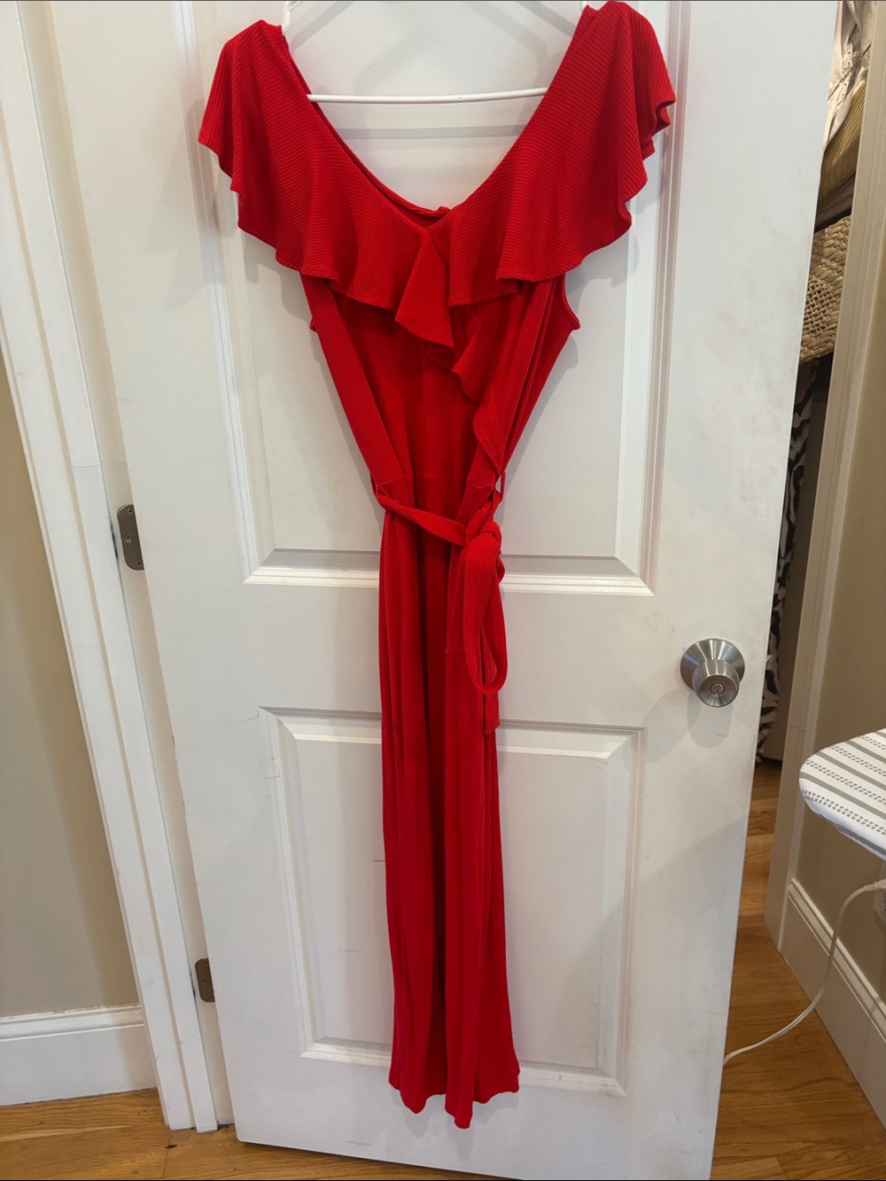 & Other Stories Red Ruffle Wrap Maxi Dress with Tie Waist